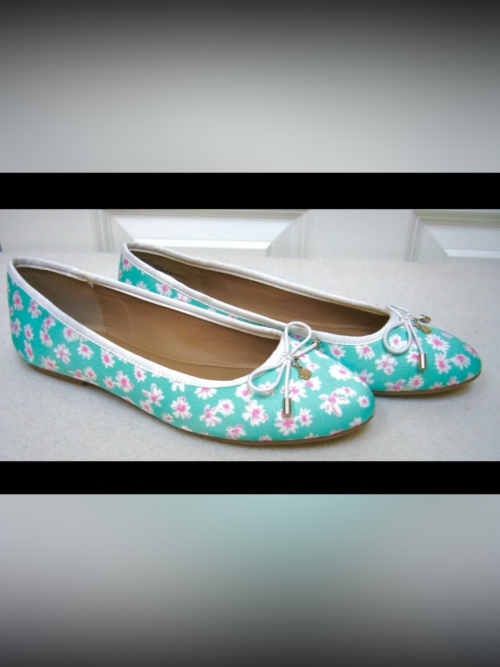 Crown & Ivy Mint Aqua Pink Daisies Slip-On Ballet Flats Espadrilles Whitley ~ 7M